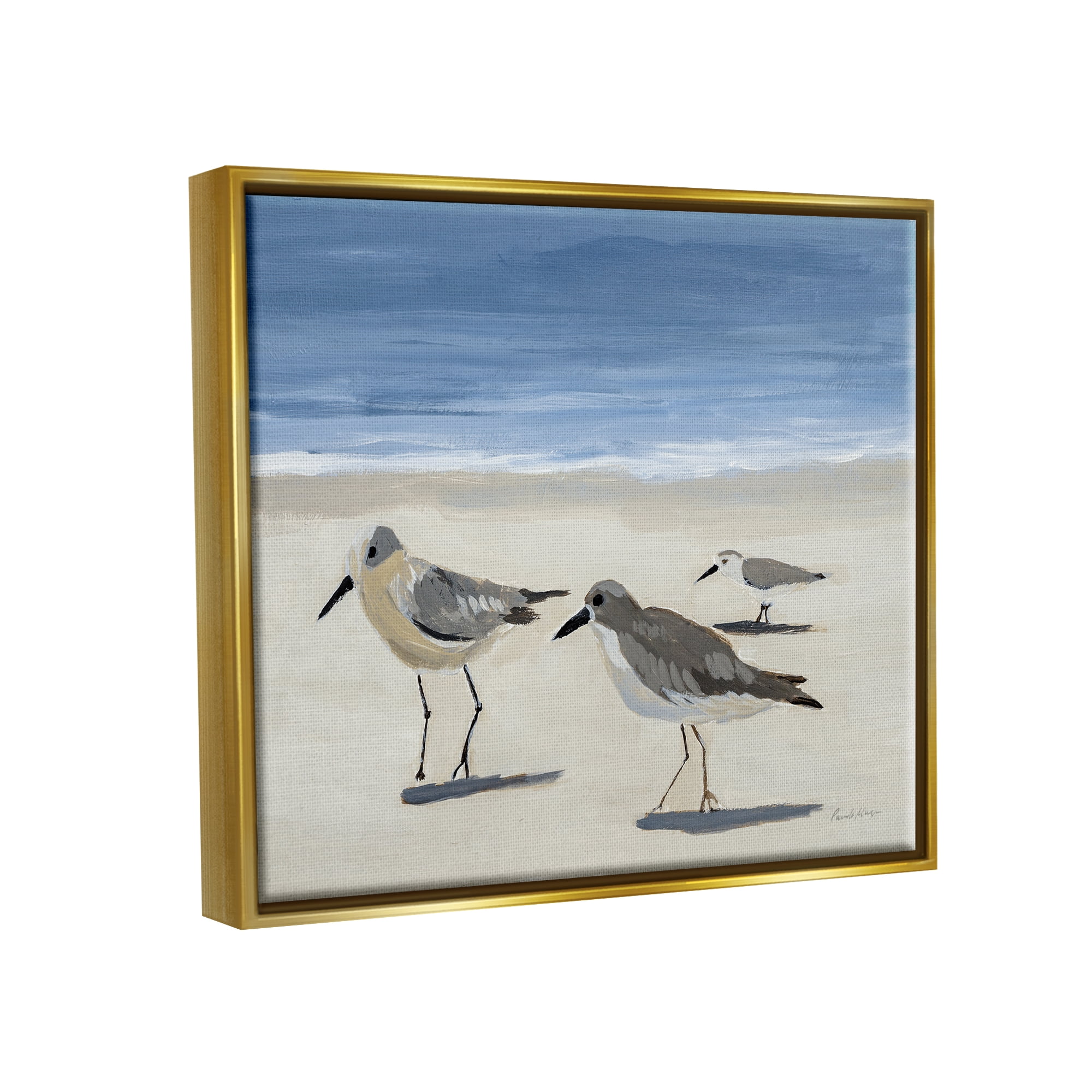 Stupell Industries Sandpipers on Shore Painting Animals & Insects Painting Gold Floater Framed Art Print Wall Art, 31 x 25