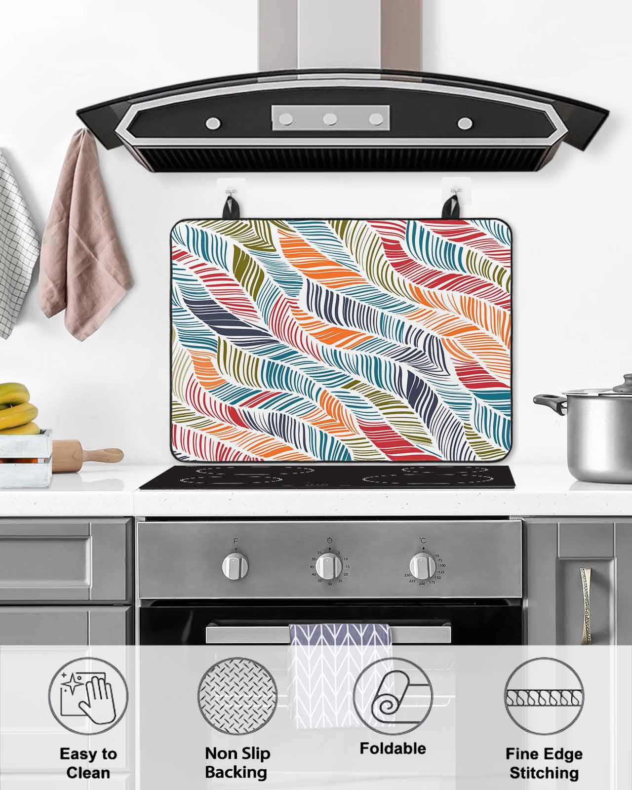 Large Induction Cooktop Protector Mat Abstract Beach Stove Top Covers for Electric Stove, Summer Colorful Coastal Ocean Sea Wave Decorative Stove Burner Cover Mats, Glass Top Stove Cover