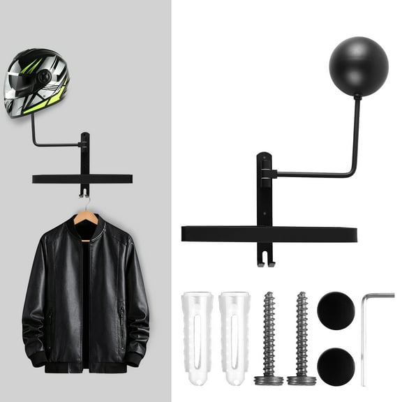 Adifare Motorcycle Helmet Holder Wall Mount Helmet Rack 180 Degree Rotation Helmet Hanger with Storage Organizer and Hook Space Aluminum Bike Helmet Holder for Keys Hats Helmets