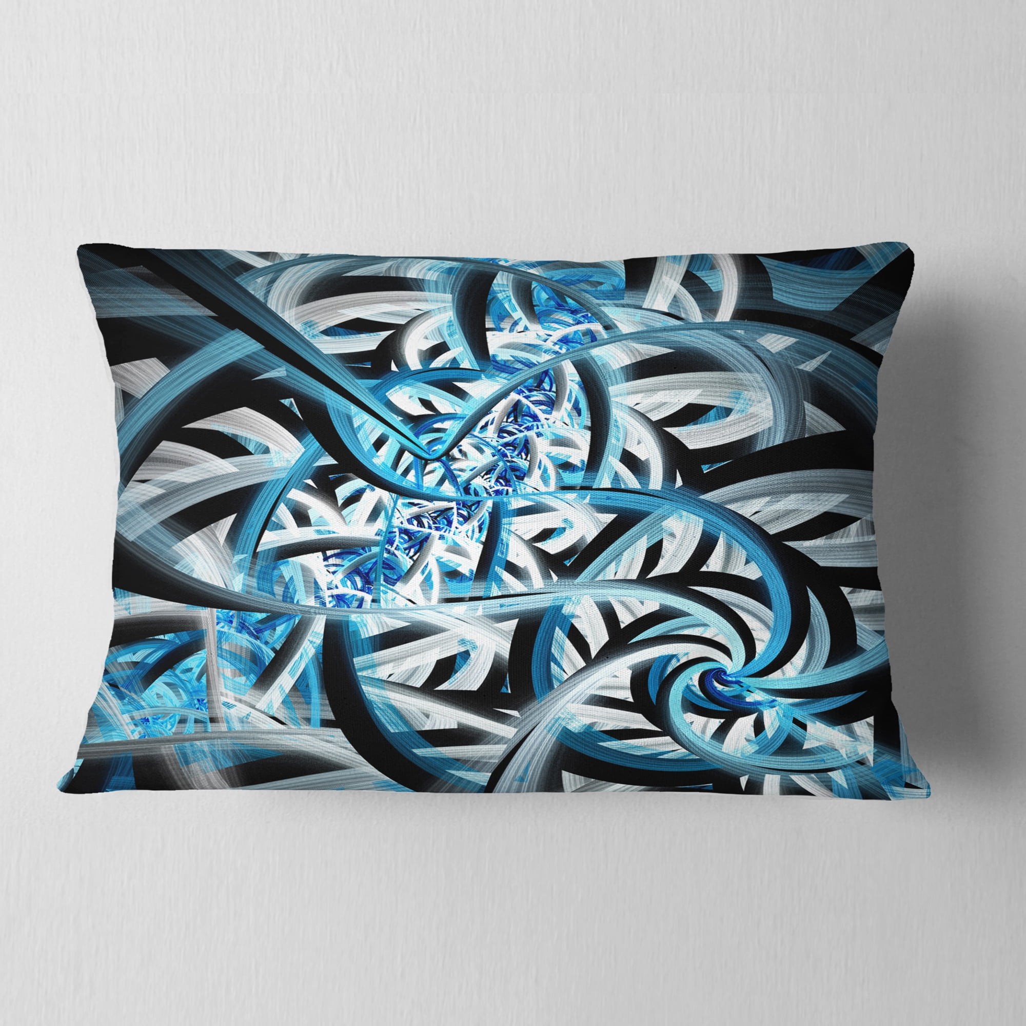 Designart Blue Spiral Fractal Design - Abstract Throw Pillow - 12x20