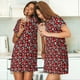 thumbnail image 4 of Fotbe Red Floral Bata de Dormir para Mujer con Estampado, Camisón de Algodón de Manga Corta, Ropa de Dormir Casual, 4 of 6
