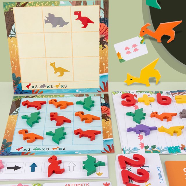 Muyoka Juguete de pensamiento matemático de dinosaurio con 32 tarjetas de doble cara, juguete de números de dinosaurio Muyoka Hogar