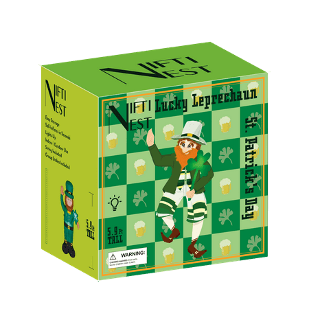 Nifti Nest St. Patrick's Day 5.9 FT Inflatables Leprechaun with Shamrock Sign, Irish Holiday Decoration, Luminous Inflatable, Yard Decoration blow Up, Airblown inflatable, Outdoor Decor