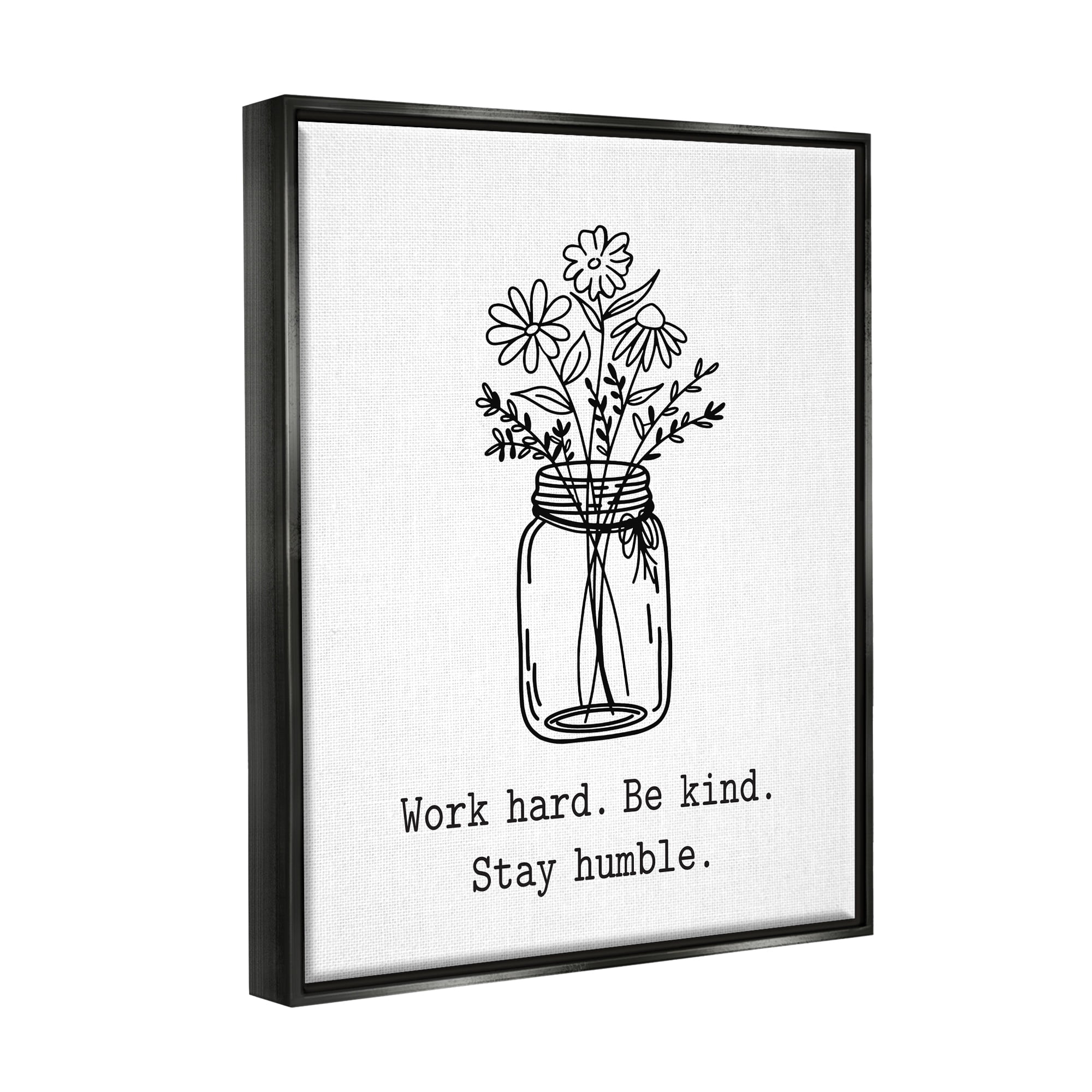 Stupell Industries Stay Humble Casual Floral Line Doodle Bouquet Graphic Art Jet Black Floating Framed Canvas Print Wall Art, Design by Lettered and Lined