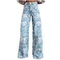 thumbnail image 2 of Xdegoge Toile Print Straight Leg Pants for Women High Waisted Vintage Floral Trousers Comfy Stretch Denim Look Bottoms Flattering Everyday Dating Chic Casual Jeans, 2 of 6