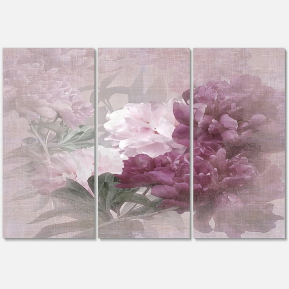 Ancient Pink and Purple Flowers II 28 in x 36 in Painting Canvas Art Print, by Designart Set of 3