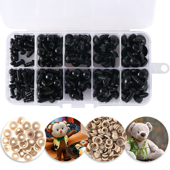 Willstar 150 Pcs 6-12mm Plastic Safety Eyes with Washers for Doll Making Puppet, Teddy Bear, Plush Animal (Black)