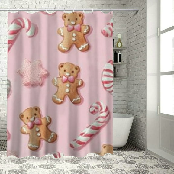 BCIIG Gingerbreads Gingerbread Bear Shower Curtain Set with Hooks 36"x72