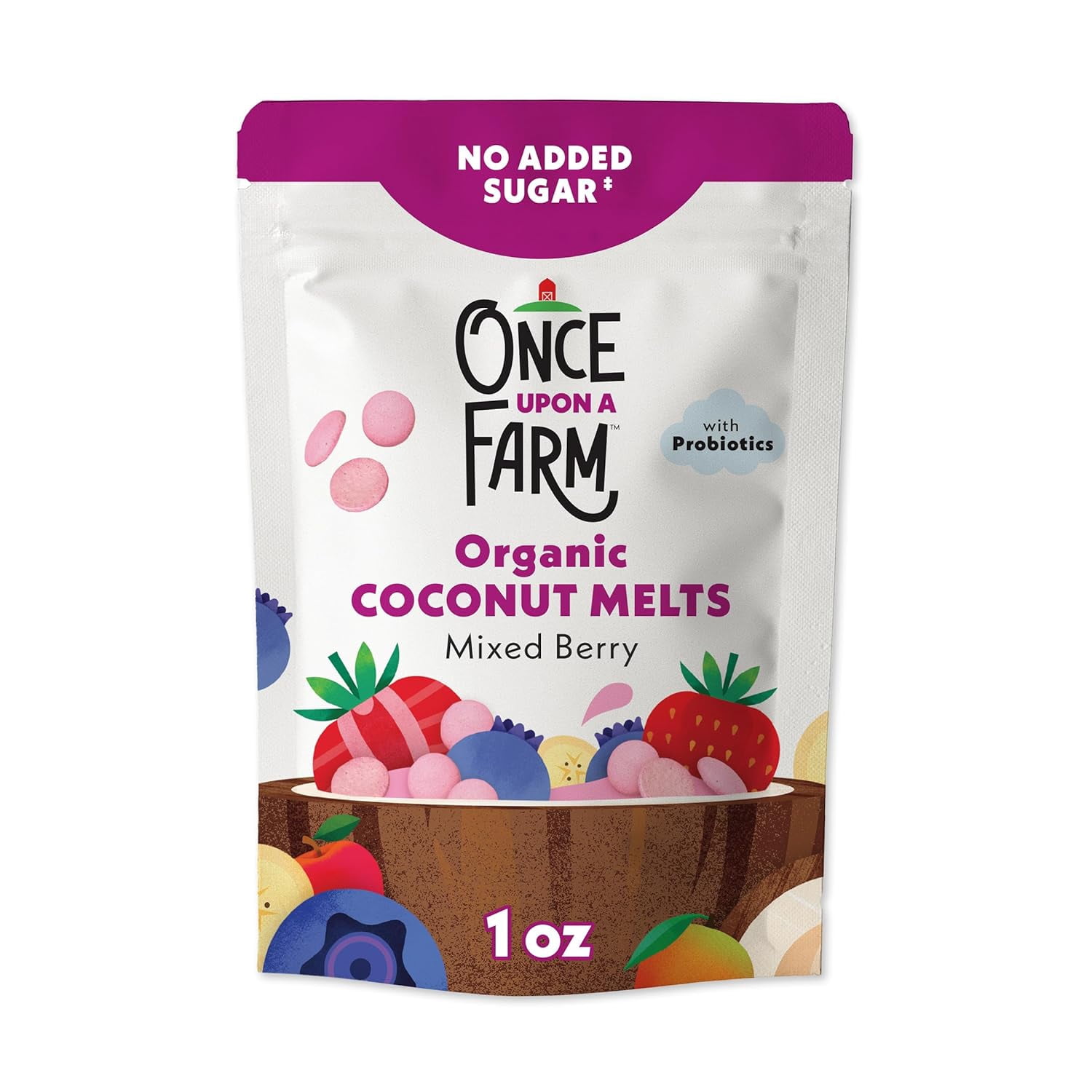 Once Upon A Farm Organic Coconut Melts with Probiotics, Mixed Berry, Dairy Free, Non GMO, Kosher, 1 Ounces (Pack of 8)