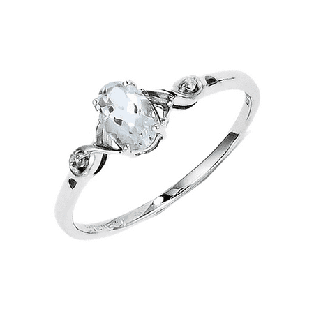 - 925 Rhodium Flashed Silver Prong Setting Oval Figure Aquamarine and Diamond Ring