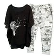 thumbnail image 1 of Mikilon Vêtements de Détente Confortables pour Femmes Ensemble 2 Pcs Imprimé Décontracté Manches Moyennes Col Rond + Pantalon Noir-C L, 1 of 4