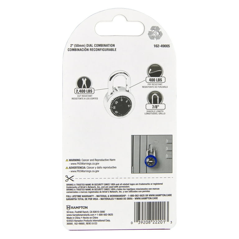5 pack) Brinks Steel 48mm Blue Combination Dial Padlock with