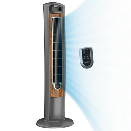 Lasko 42" Wind Curve Tower Fan with Ionizer, Timer and Remote, Gray/Woodgrain, 2554, New