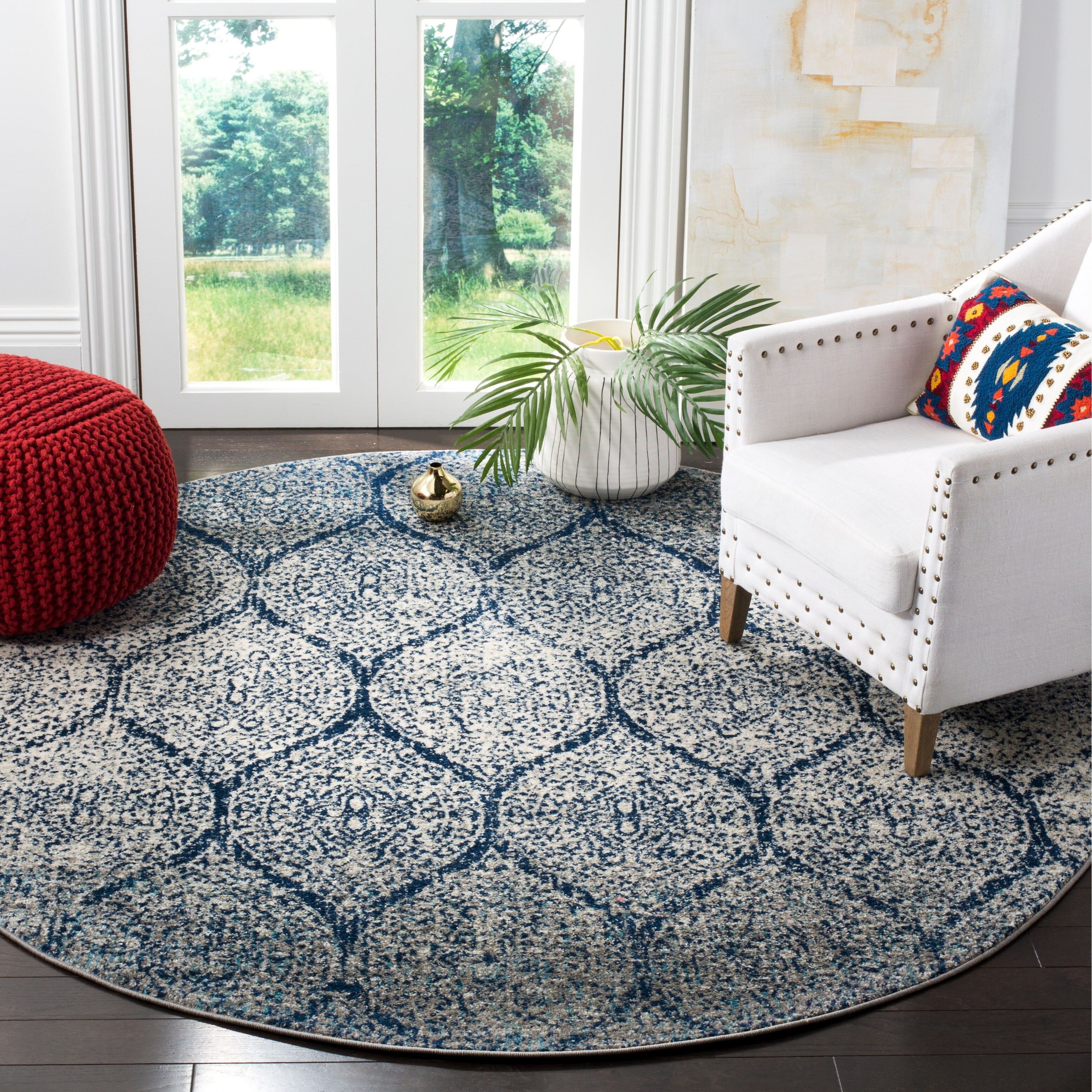SAFAVIEH Madison Leighton Geometric Area Rug, Navy/Blue, 9' x 12'