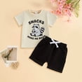 thumbnail image 2 of mgoYE Toddler Baby Boy Summer Clothes Boys Outfit Letter Print Short Sleeve T-Shirt Tops + Shorts Set (Beige,0-6 Months), 2 of 6