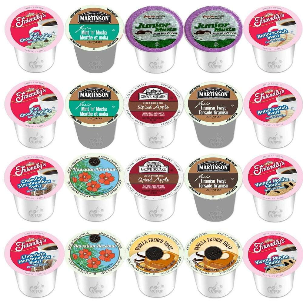 20 Count Variety Flavored Coffee K cups including Mint Chocolate Chip, Butterscotch, Vienna