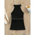 thumbnail image 4 of Franhais Little Girls Summer Dress with Waist Bag, Sleeveless Hollow Shoulder O-Neck Plain Ribbed Dress + Adjustable Solid Waist Bag, 4 of 7