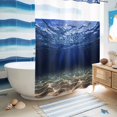 thumbnail image 5 of No Hook Shower Curtain, Navy Blue Ocean Waves Shower Curtains for Bathroom with See Through Top Window, Summer Beach Coastal Abstract Waterproof & Washable Bath Curtain Extra Long 72"x84", 5 of 9