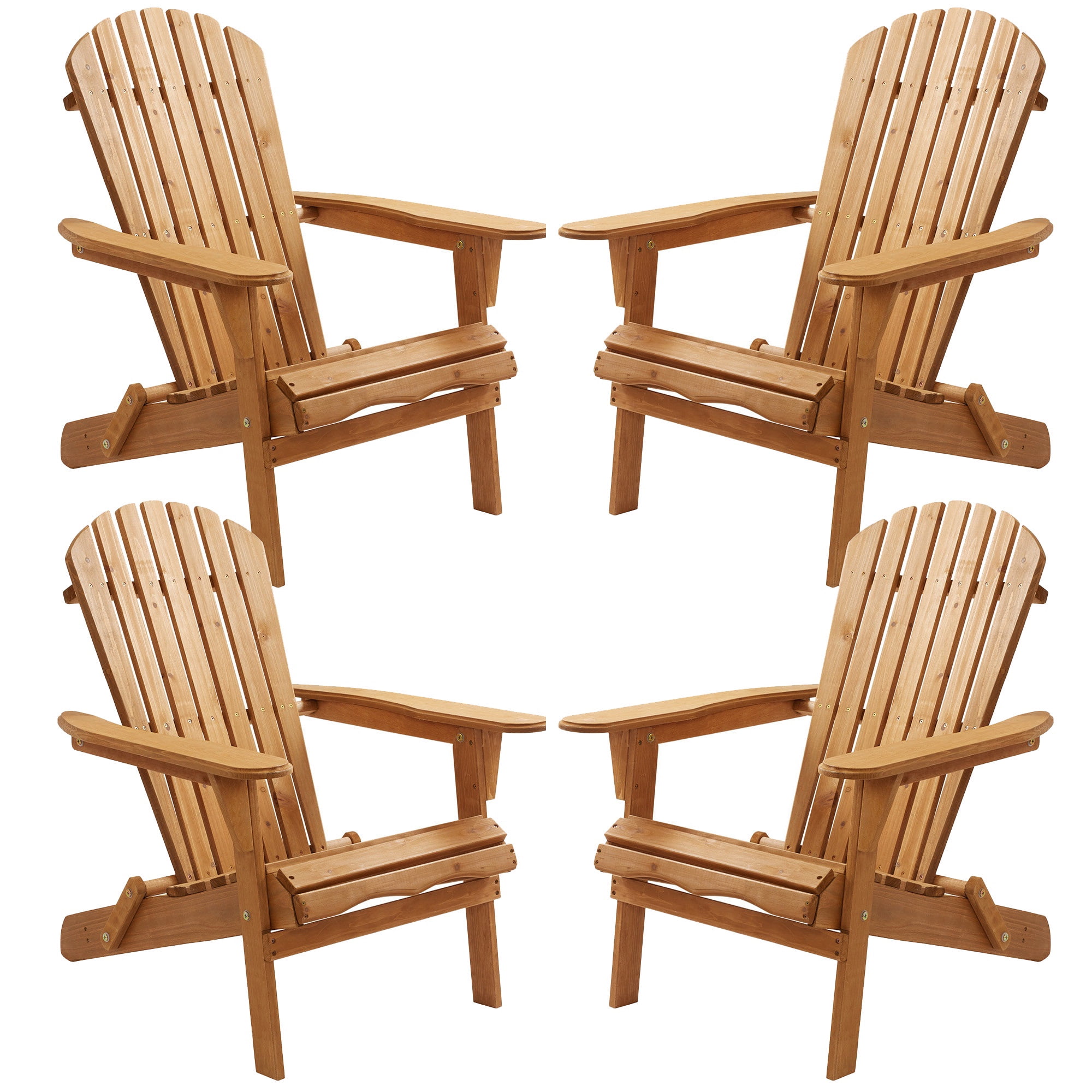 Glavbiku Folding Adirondack Chair Set of 4,Wood Lounge Chairs with High Backrest for Patio,Brown