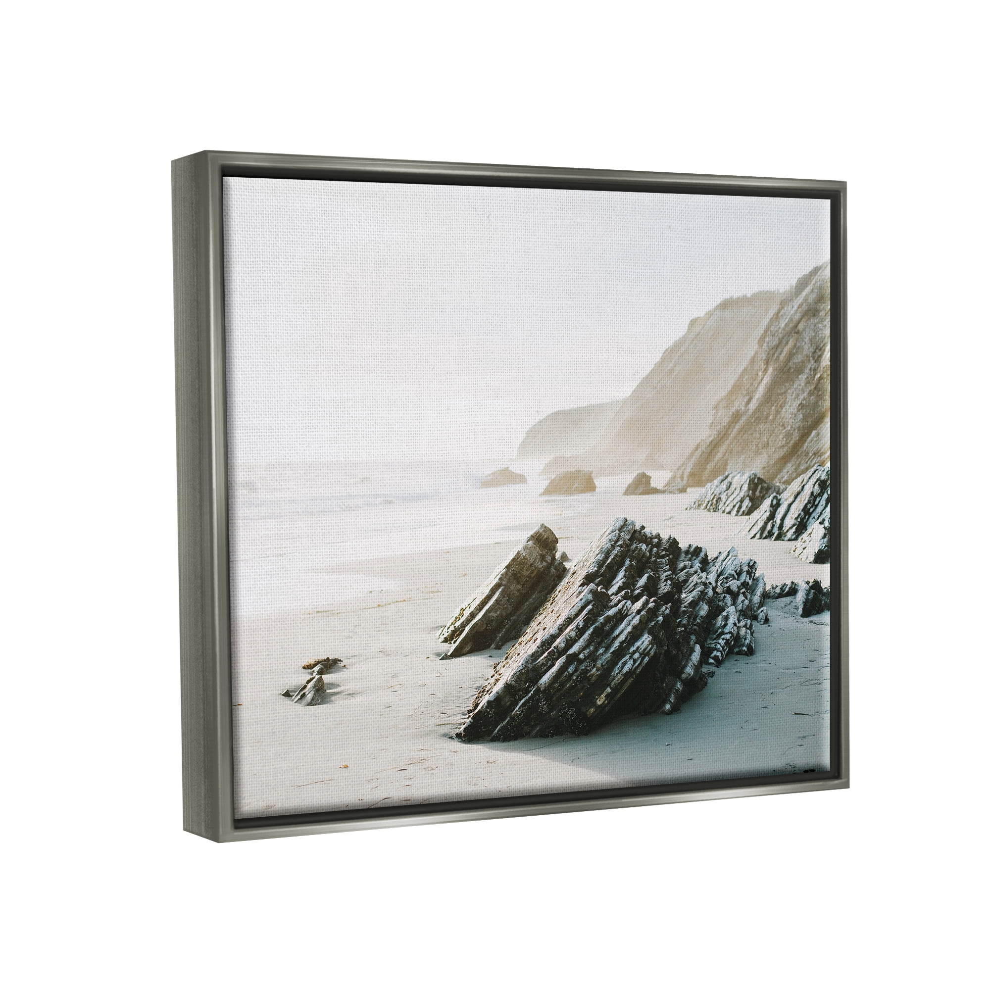 Stupell Industries Rocky Beach Cliff Sandy Shoreline Coastal Photography Gray Floater Framed Art Print Wall Art