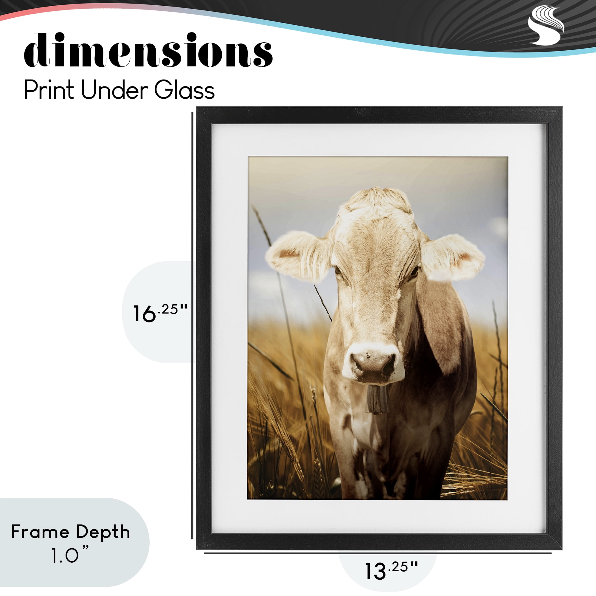 Stupell Industries Simple Belle Cow Portrait Black Framed Print Under Glass, design by Marcus Prime