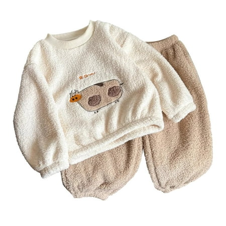 

Boys Pajamas Girls Kids Sleepwear Winter Warm Tops and Pants Loose Soft Homewear Pajama Set Size 18-24 M