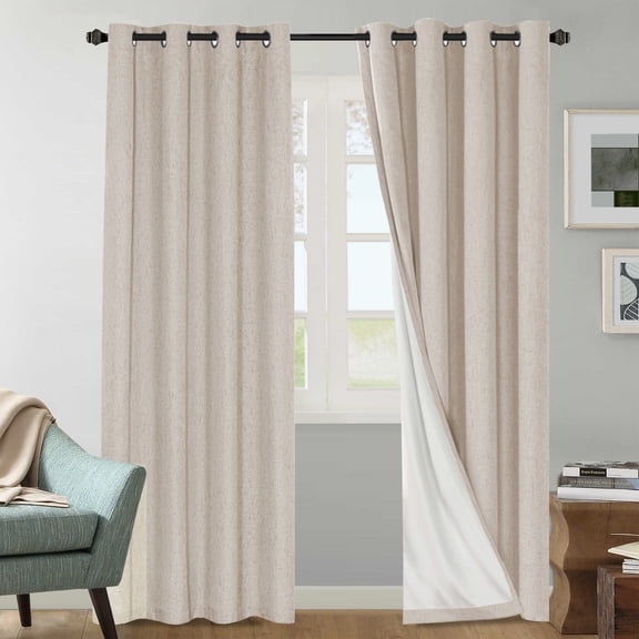 H.VERSAILTEX Blackout Curtains, Linen Curtains with Thermal Insulated Liners, Textured Linen Look Draperies Grommet (1 Pair, 52" x 108", Natural)