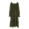 thumbnail image 4 of Robes d'Été pour Femmes Jupe Plissée à Manches Longues Col Carré Décontracté à Pois Superposés Fluide Grande Taille Robe Verte TG, 4 of 4