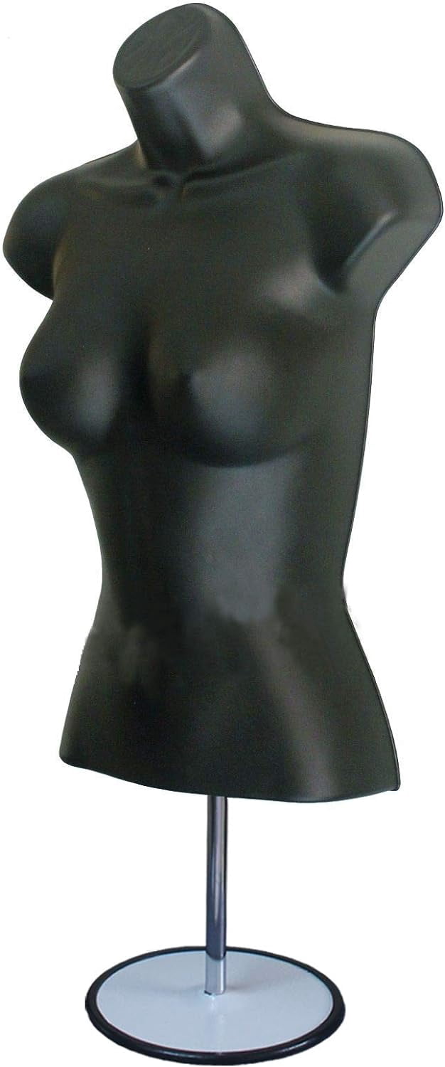 3 Pack, Black, White & Flesh Female Hollow Back Mannequin Torso Set w/Metal Stand with Metal Pole & Hanging Hook, S-M Sizes