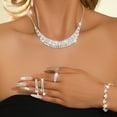 thumbnail image 2 of AEXTO Luxury Multi-Row Crystal Bridal Jewelry Set for Women Wide Collar Statement Necklace, Linear Dangle Earrings, Eternity Bracelet Matching Ring, Sparkling Wedding Party Accessories, 2 of 5