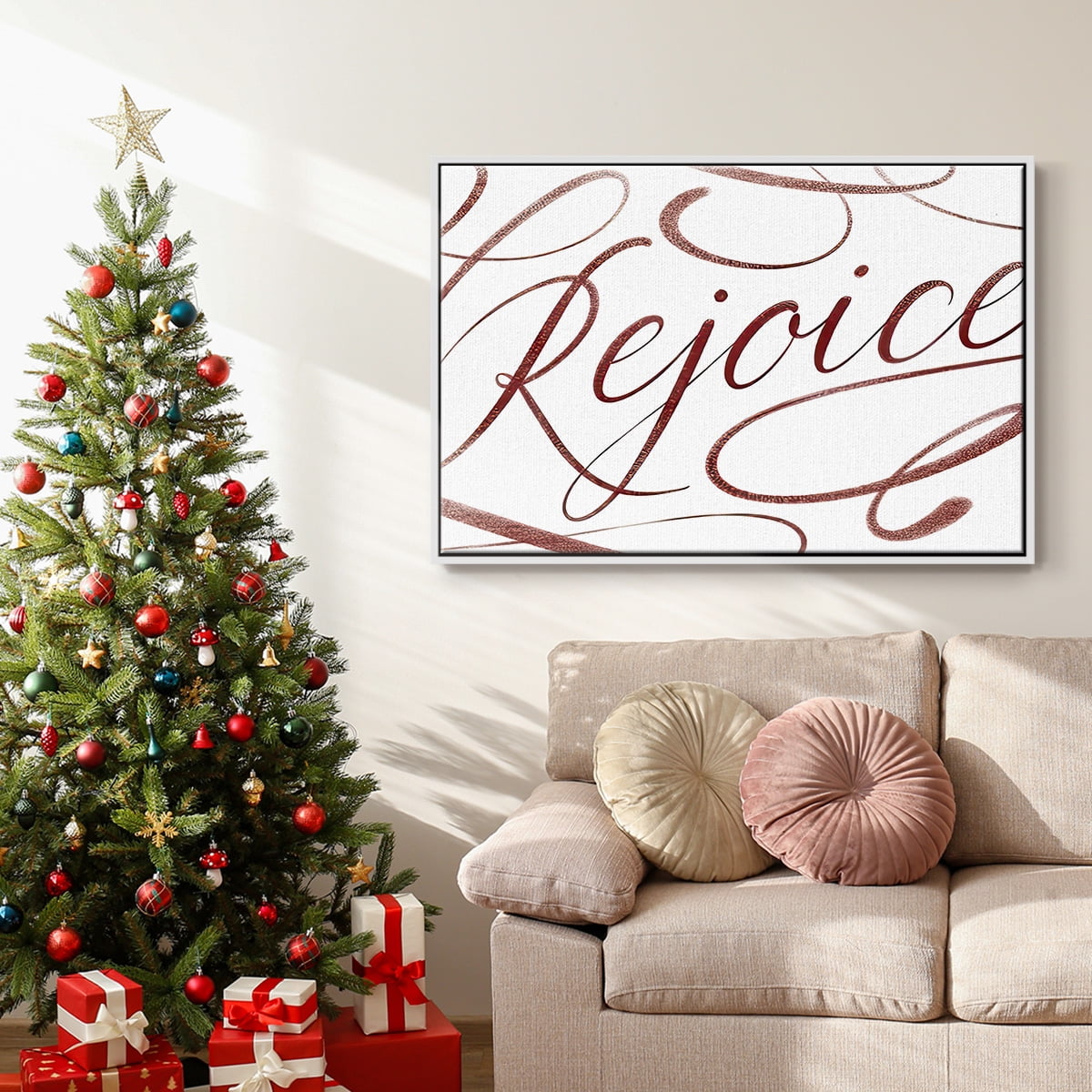 Rejoice - Framed Gallery Wrapped Holiday Canvas - 17 x 25 - White Frame