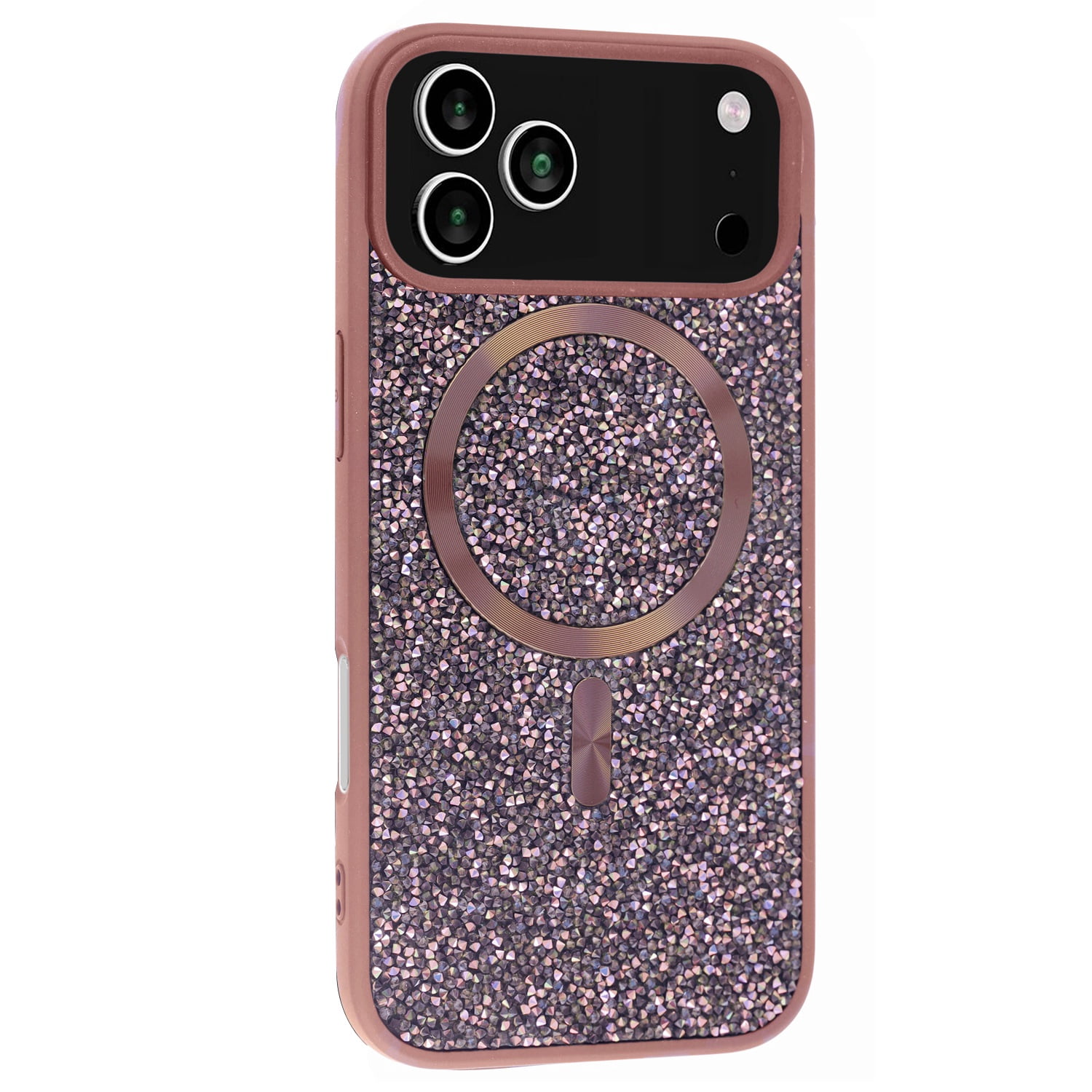 Elegant Rhinestone Diamond Case for iPhone 17 Pro Max with Wireless Charging - Rose Gold