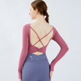 thumbnail image 2 of Yoga de manga corta con copa integrada, Tops cortos, cultivos de gimnasia, Pilates, entrenamiento, ropa deportiva activa, espalda entrecruzada, 2 of 5