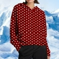 thumbnail image 2 of SwiftWear Women's Polka Dots Knit-Texture Hoodie Soft Drop-Shoulder Tops Pullover with Front Pocket Cozy Casual Lounge Wear Red, 2 of 7