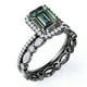 thumbnail image 4 of JeenMata Anillo de Bodas con Halo Enmarcado de 2 Quilates de Alejandrita Sintética de Corte Esmeralda y Moissanita Engastado con Banda de Bodas de Eternidad - Oro Negro de 18 K sobre Plata, 4 of 4