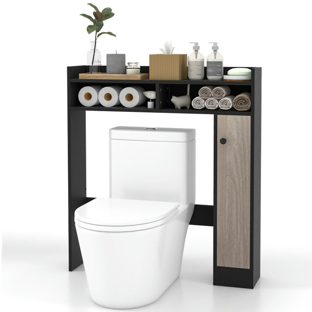 Finihen Toilet Storage Cabinet, Bathroom Cabinet Organizer, Bathroom Over the Toilet Floor Storage Organizer with Adjustable Shelves, for Bathroom, Black