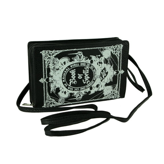 Things2DIe4 Black and White Vinyl Glow in the Dark Book of Spells Cross-Body Bag