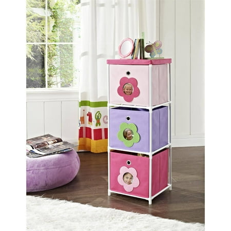 Altra Kids' 3-Bin Canvas Storage Unit, Pink with Flower Theme