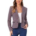 thumbnail image 1 of BLAZER A RAYAS DE LARGA MANGA CON SOLAPA NOTCH PARA MUJERES INSPIRE CHIC EN AZUL MARINO Y ROSA, 1 of 6