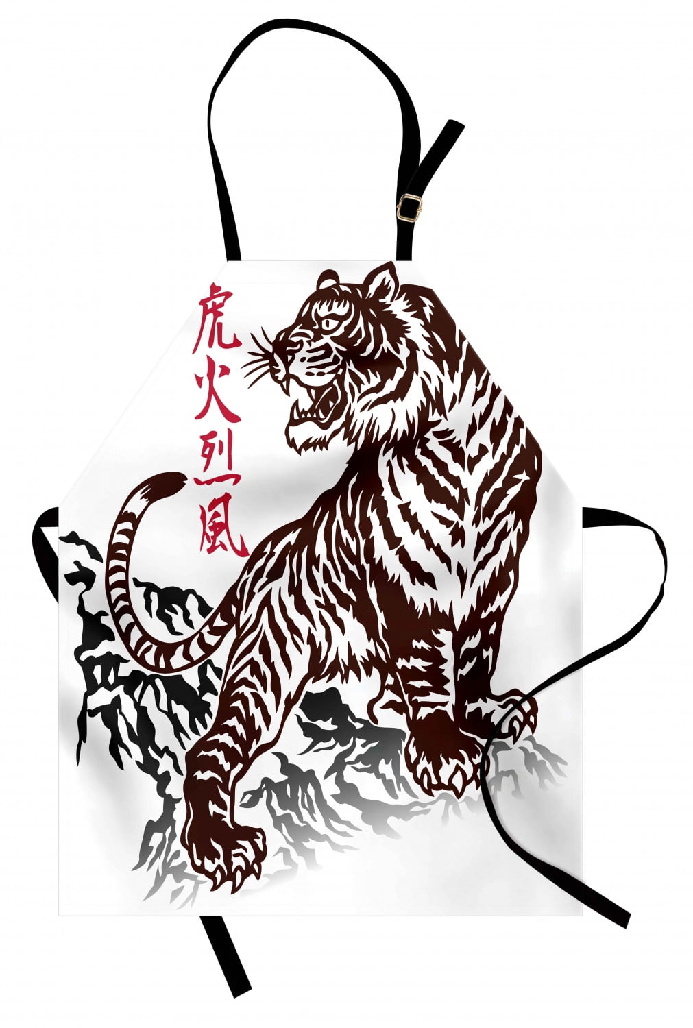Tattoo Apron Wild Chinese Tiger with Stripes and Roaring while its Paws on  Rock Asian Pattern, Unisex Kitchen Bib Apron with Adjustable Neck for  Cooking Baking Gardening, Brown White, by Ambesonne -