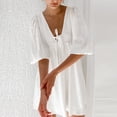 thumbnail image 4 of Vestido de verano para mujer vestido informal de algodón con mangas abullonadas Vestidos sueltos a la moda para mujer FLhrweasw Nuevo, 4 of 9