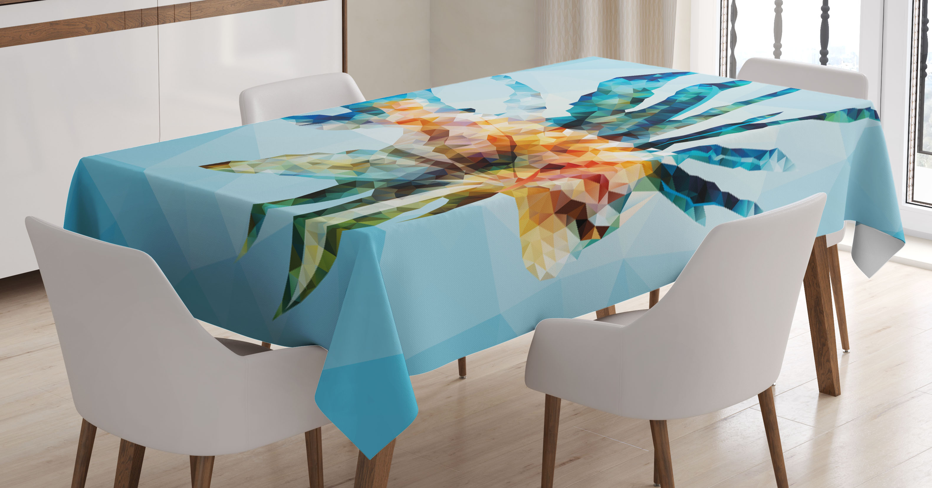 Fish Decor Tablecloth, Underwater Theme Ornamental Fish in the Style of