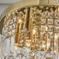 thumbnail image 3 of Saint Mossi Modern K9 Crystal Raindrop Chandelier Lighting, Flush Mount Ceiling Light, Perfect for Dining Room Bathroom Bedroom Livingroom, 9 x E12 Bulbs, H11 x D20, Clear Crystal & Brass Canopy, 3 of 7