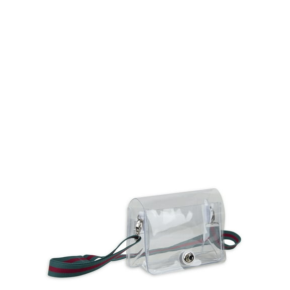 Eastsport Limited Micah Clear Crossbody with Webbing Strap, Red Green Stripe