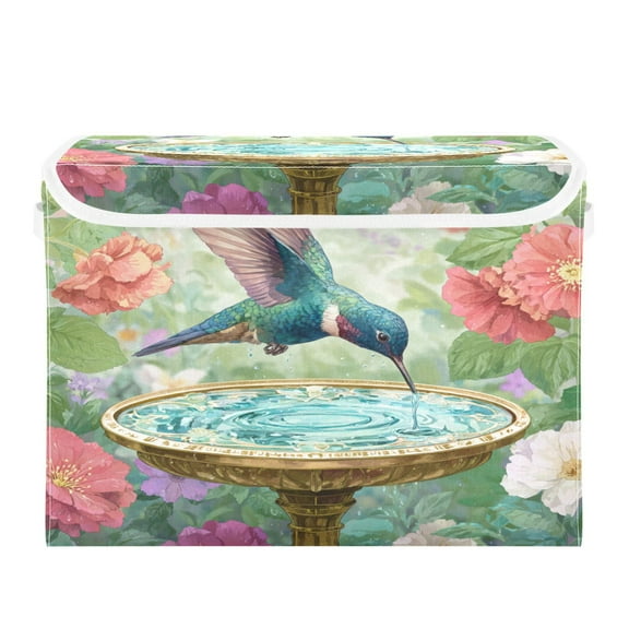 Large Collapsible Storage Box Flip Lid Fabric Decorative Organizer Container Basket with Handles 16.5×12.6×11.8in The Graceful Hummingbird