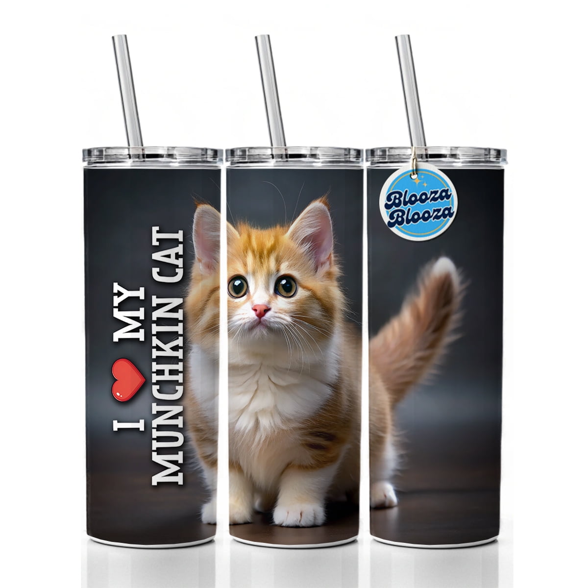 I Love My Munchkin Cat Heart 20oz Insulated Water Bottle Skinny Tumbler Includes Straw