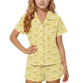 thumbnail image 2 of ITSAME Girls Outfit Sets, Bow Print Lapel Button Up Tops and Shorts Fashion Lougewear 2-Piece Yellow Size 7-8, 2 of 7