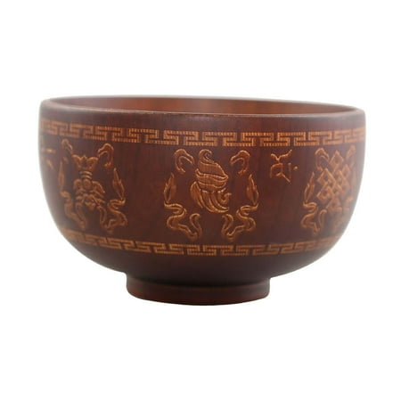 

Round Chinese Style Wooden Bowl 13cm Salad Bowl Handcrafted Durable Food Container Decorative for Noodle Fruit Eco Friendly Exquisite B