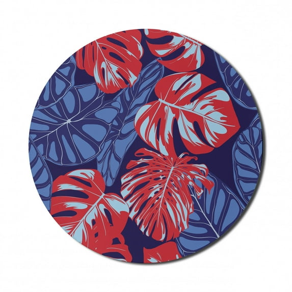 Aloha Mouse Pad for Computers, Close Up Graphic Image of Monstera and Alocasia Exotic Jungle Setting, Round Non-Slip Thick Rubber Modern Gaming Mousepad, 8" Round, Indigo Blue, by Ambesonne
