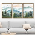 thumbnail image 2 of IDEA4WALL Framed Canvas Print Wall Art Set of 3 Watercolor Pastel Mountain Range Pine Tree Forest Nature Wilderness Geometric Modern Art Floral Calm/Relax/Cozy for Rooms - Natural 16"x24"x3, 2 of 5